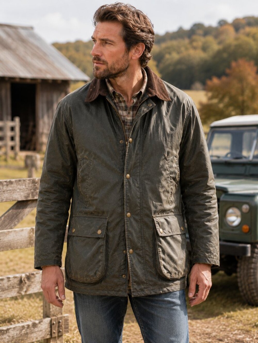 Mills Germany Waxed Jacket Men EU52 US XL Navy Oilskin Field  Barbour Style